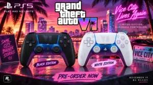 GTA 6 DualSense Controller pre order featuring black and white limited-edition PS5 controllers