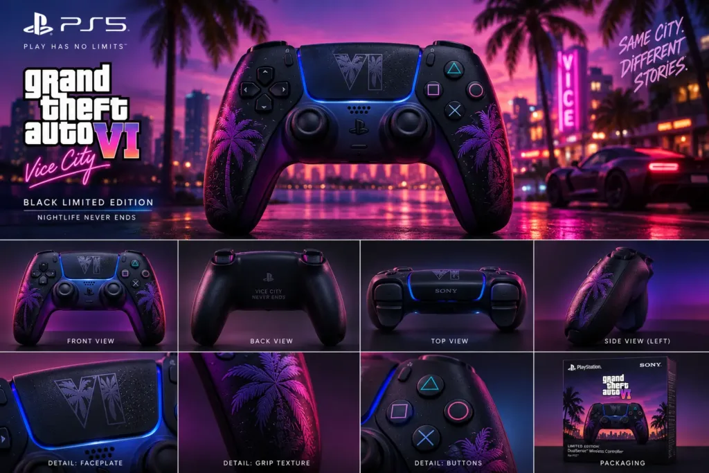 GTA 6 Black Limited Edition DualSense controller inspired by Vice City