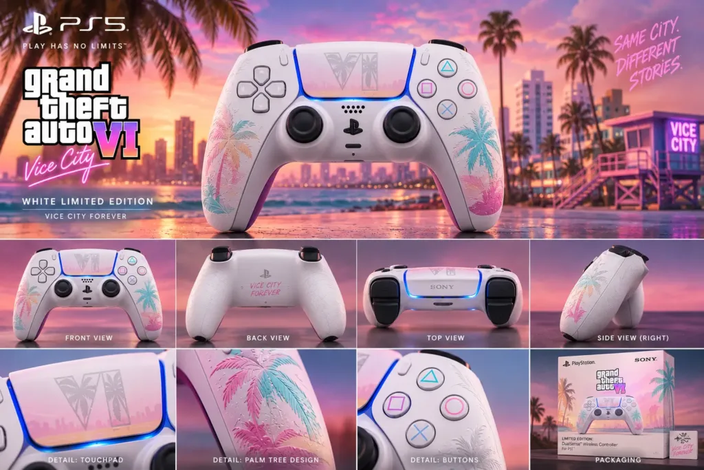 GTA 6 White Limited Edition DualSense controller inspired by Vice City
