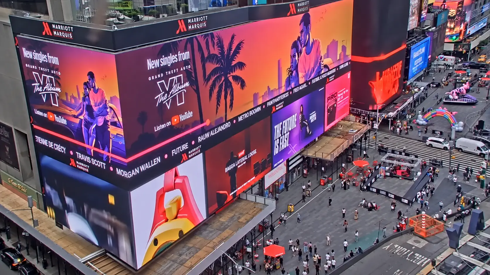 GTA 6 marketing campaign featuring large promotional billboards in Times Square