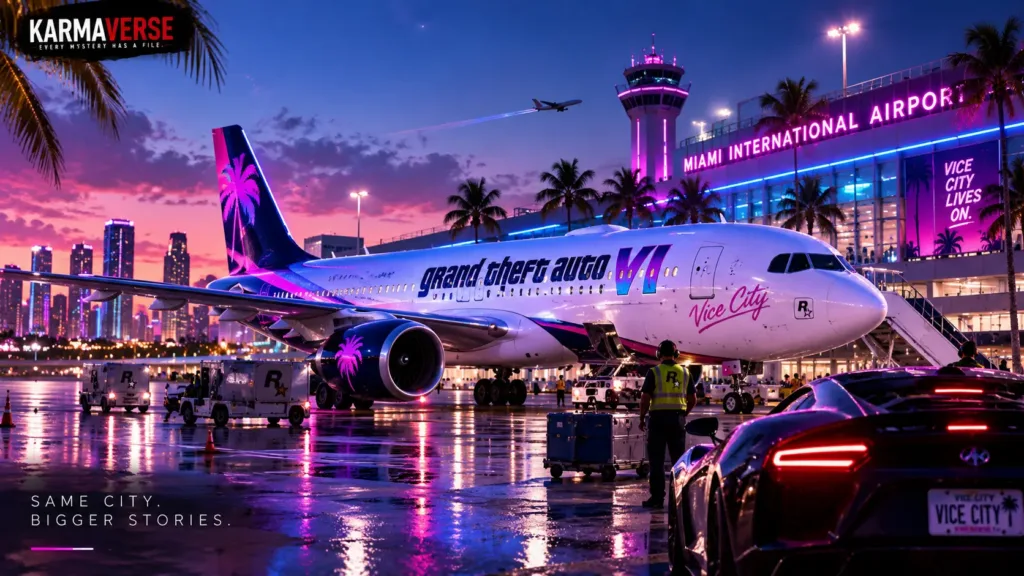 GTA 6 marketing vice city airplane at miami international airport crossover graphics