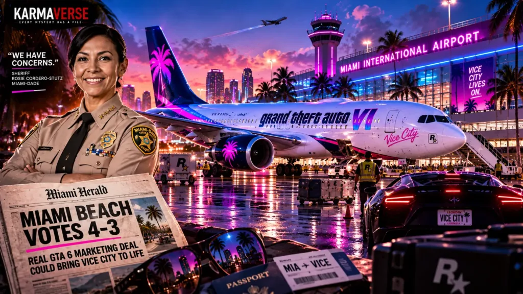 GTA 6 marketing deal approved by miami beach council featuring miami herald newspaper and sheriff alert