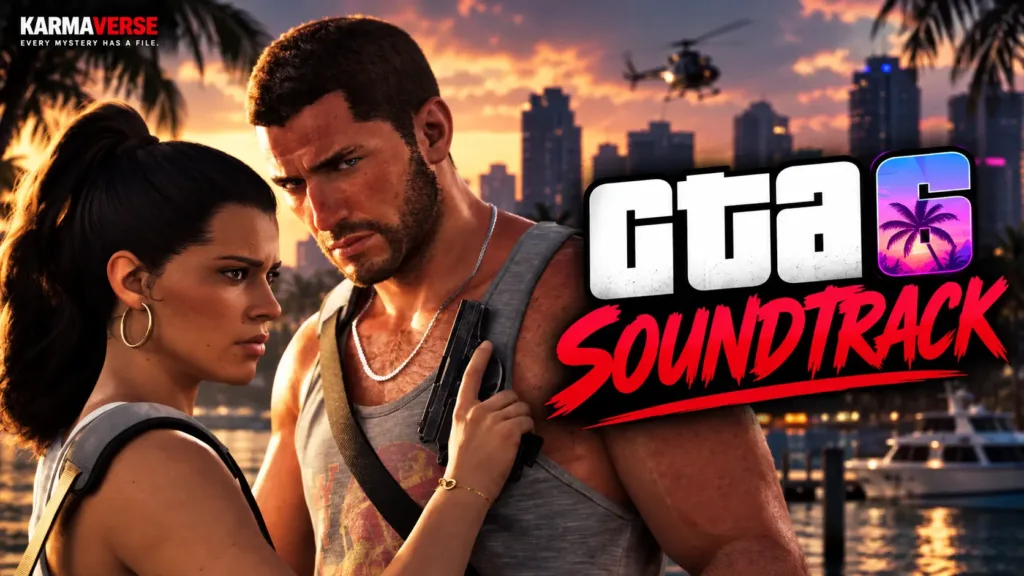 GTA 6 soundtrack The Album cover art featuring Jason and Lucia