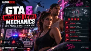 GTA 6 wanted level mechanics HUD interface guide with Jason and Lucia police heat icons