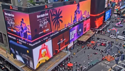 GTA 6 marketing campaign featuring large promotional billboards in Times Square