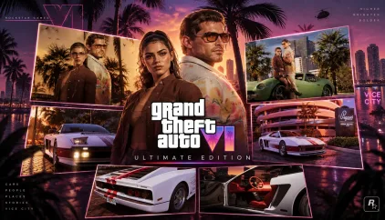 GTA 6 pre order guide showing Standard and Ultimate Edition, Jason and Lucia, and the Vintage Vice City Pack
